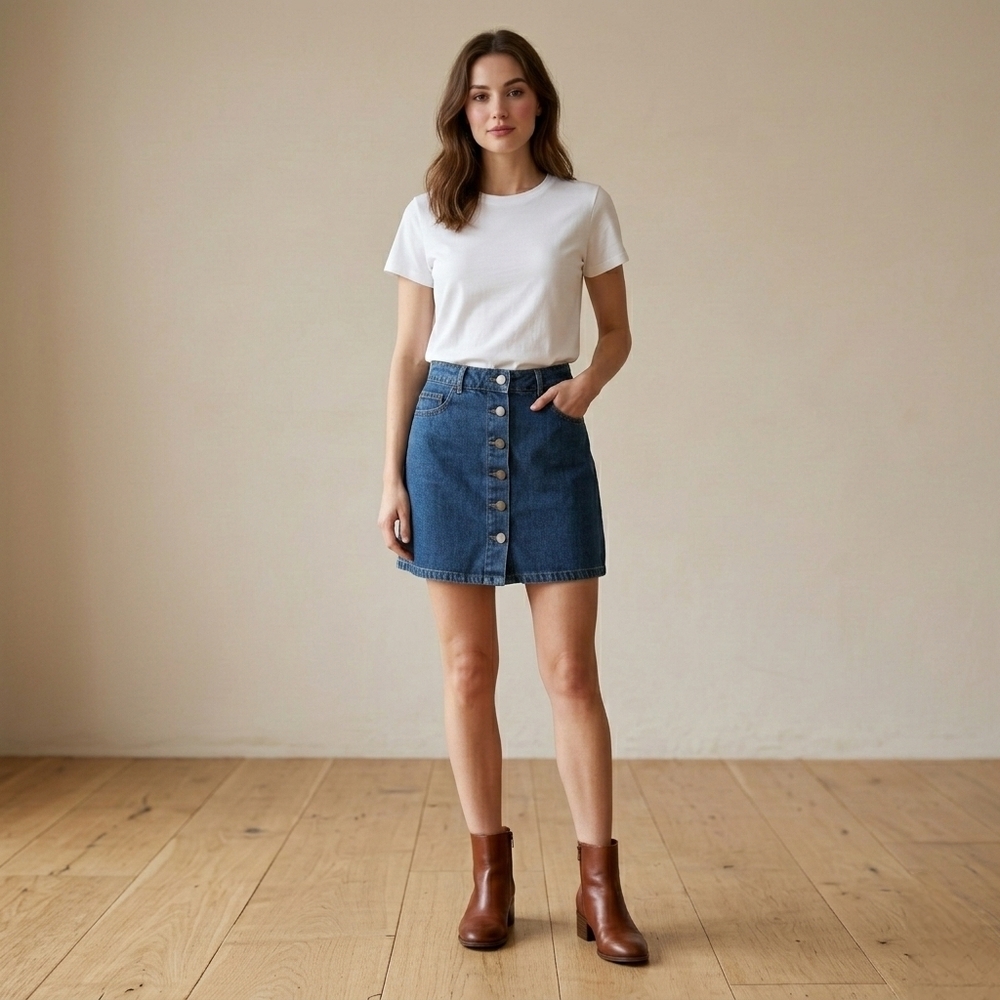 Garage Denim Skirt S Blue Button-Front Mini Retro 90s Y2K Aesthetic